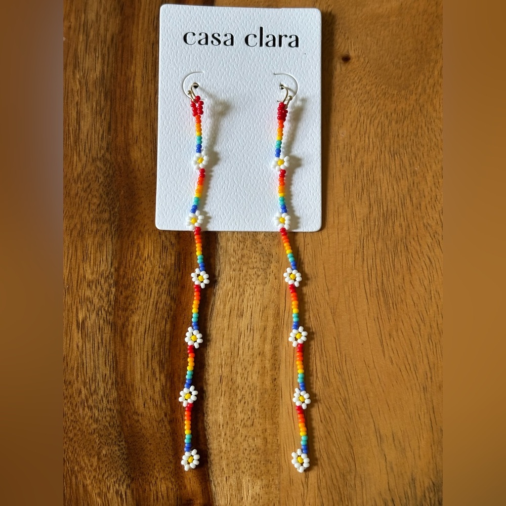 Free People Multicolor Beaded Daisy Earrings